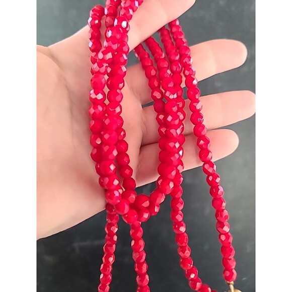 Red Beaded Glass Extra Long Necklace, Vintage - Picture 1 of 10